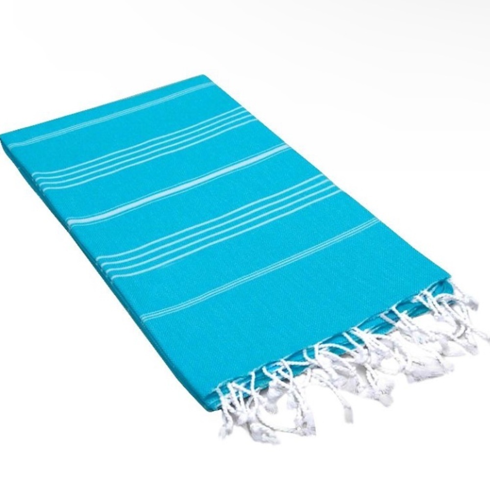 Linum Home 100% Turkish Cotton Lucky‎ Pestemal Beach Towel Turquoise Fringe NWT
